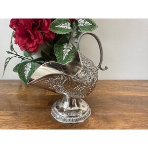 Vintage Silver Plated Sugar Scuttle Floral Repousse Wedding Pedestal Bowl Decor